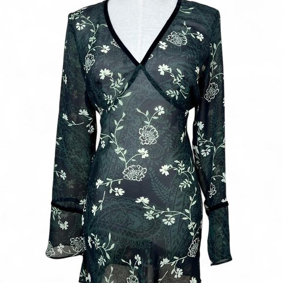 Y2k sheer green floral print mini dress - Picture 1 of 8